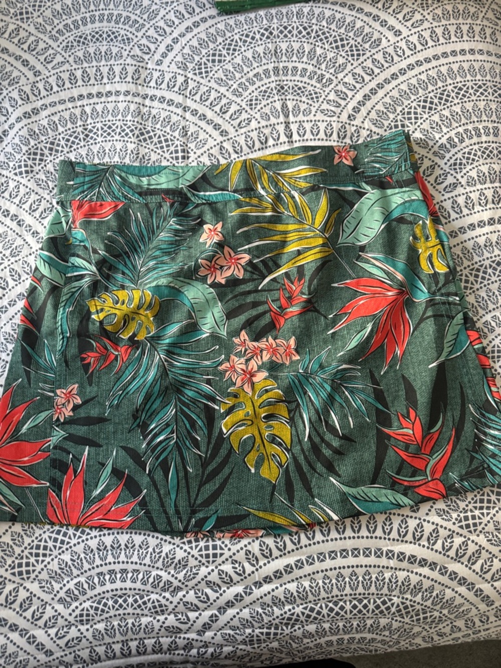 Ripskirt Hawaii Green Tropical Mini Skirt with Coral & Yellow Accents